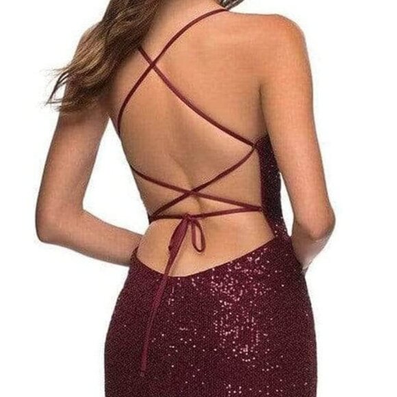 NWT La Femme 29438SC Sequin Prom Dress Burgundy Size 4 - Picture 3 of 7